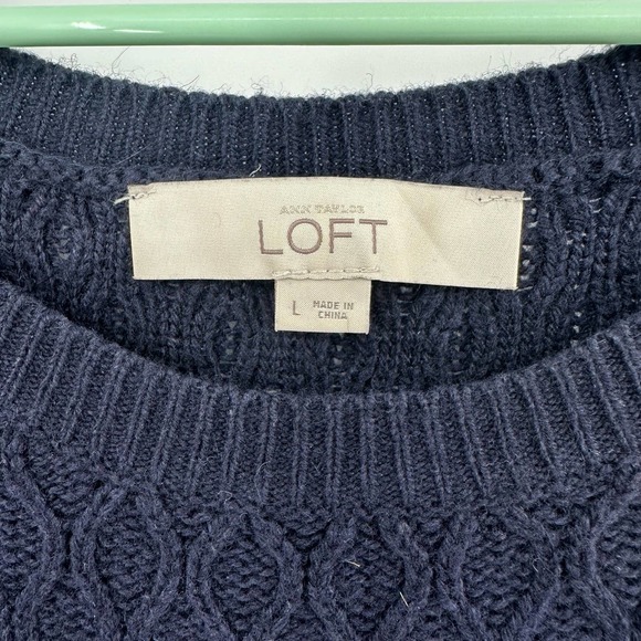 Loft size large navy blue long sleeve‎ sweater knit dress cotton blend - Picture 4 of 5